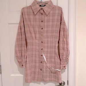 NWT Missguided Cinched Waist Shirt Minidress in pink check